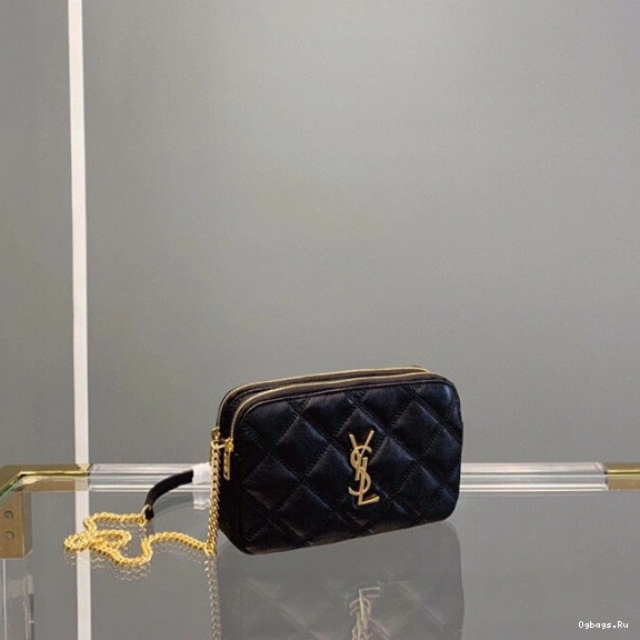 QUILTED DOUBLE-ZIP POUCH BECKY LAMBSKIN IN YSL 0722